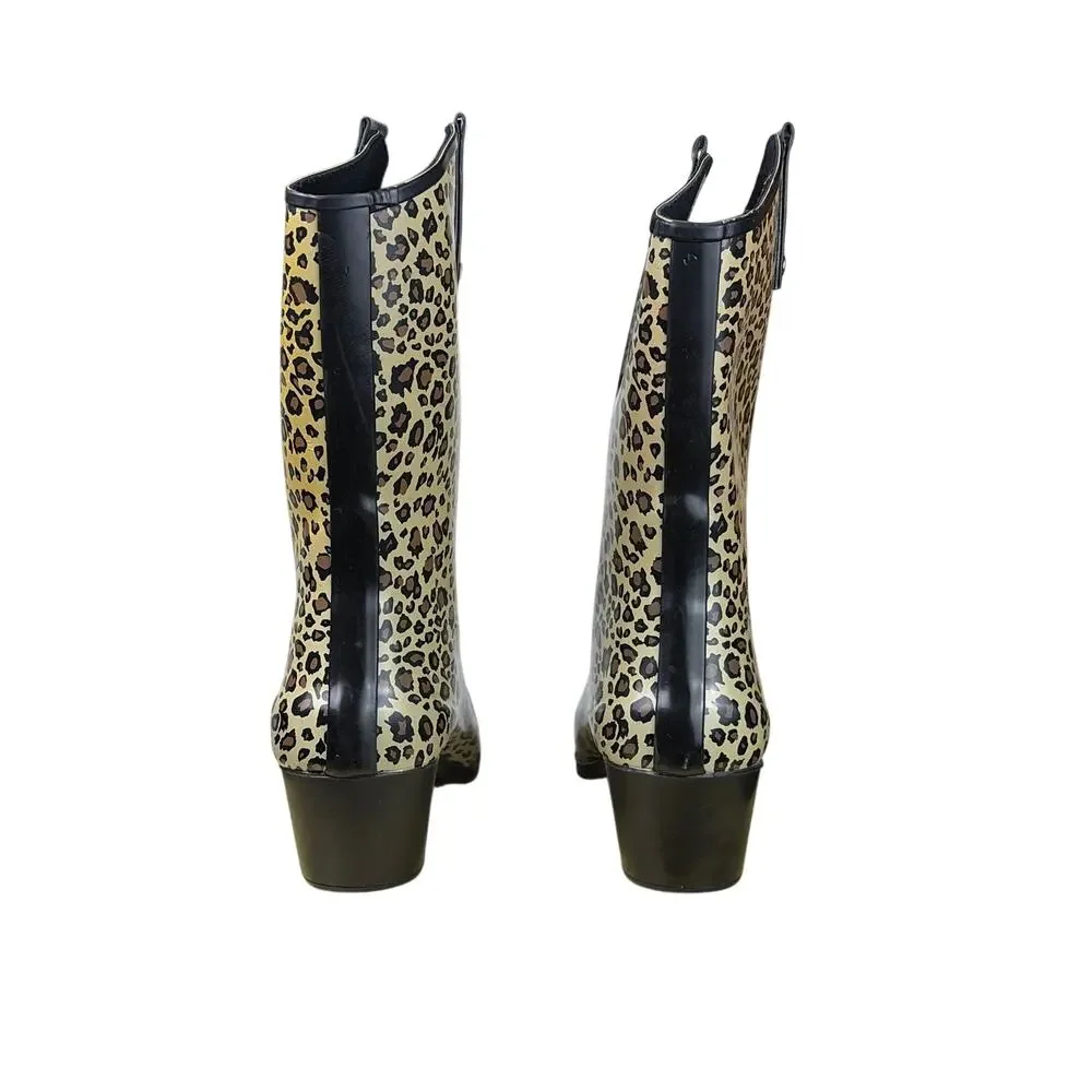 Capelli New York Leopard Rubber Cowboy Rain Boots Womens Size 10 Western